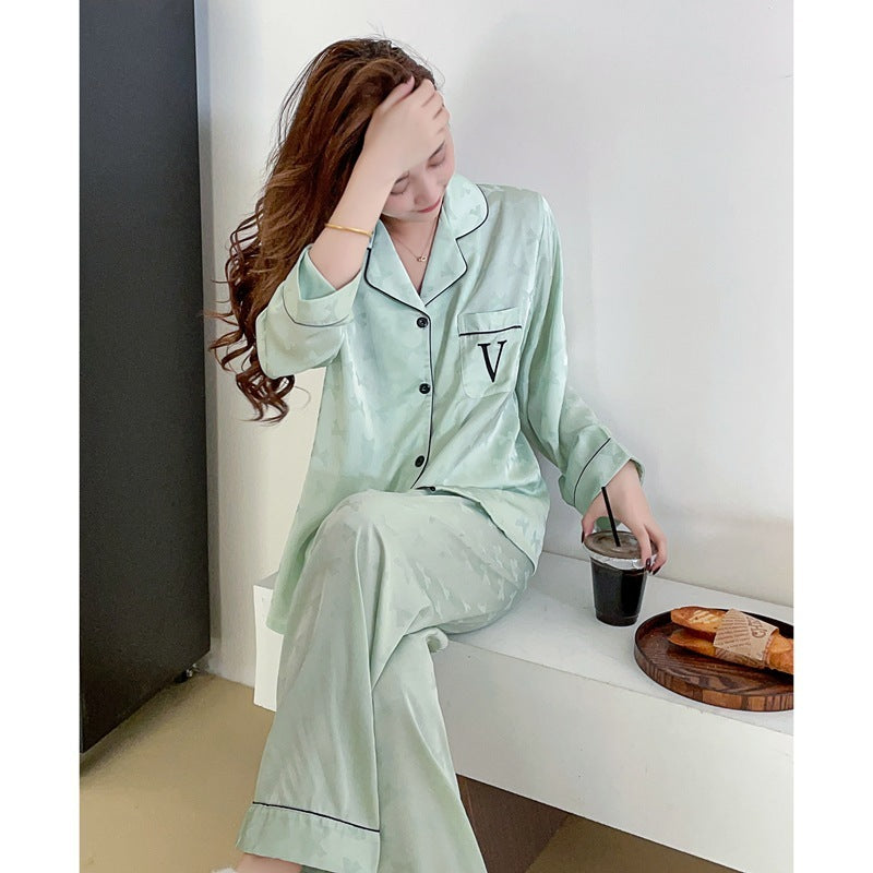 Ladies Bow Jacquard Embroidery Sweet Ice Silk Pajamas