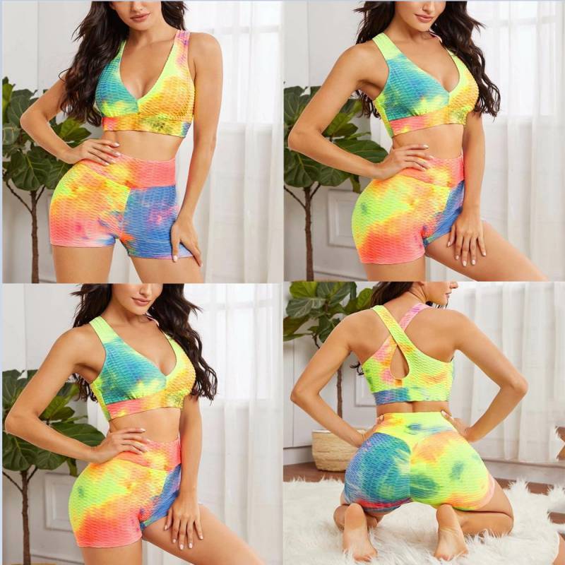 Exercise Yoga Clothes 3D Tie-dye Shorts Vest