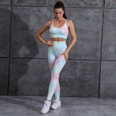 Seamless Knitted Tie-dye Gradient Quick-drying Sports Gym Suit